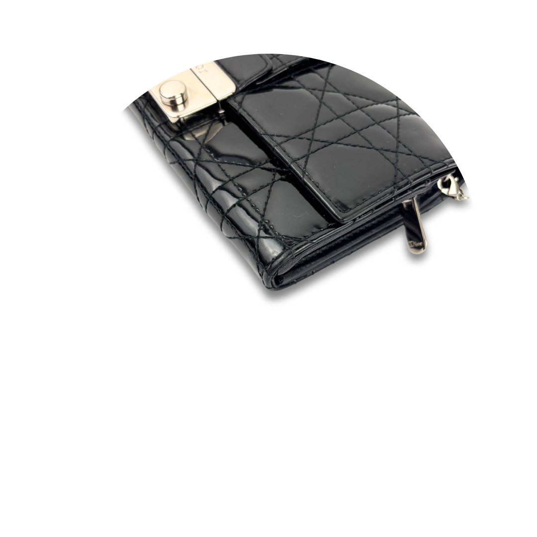Dior Black Patent Cannage Chain Wallet
