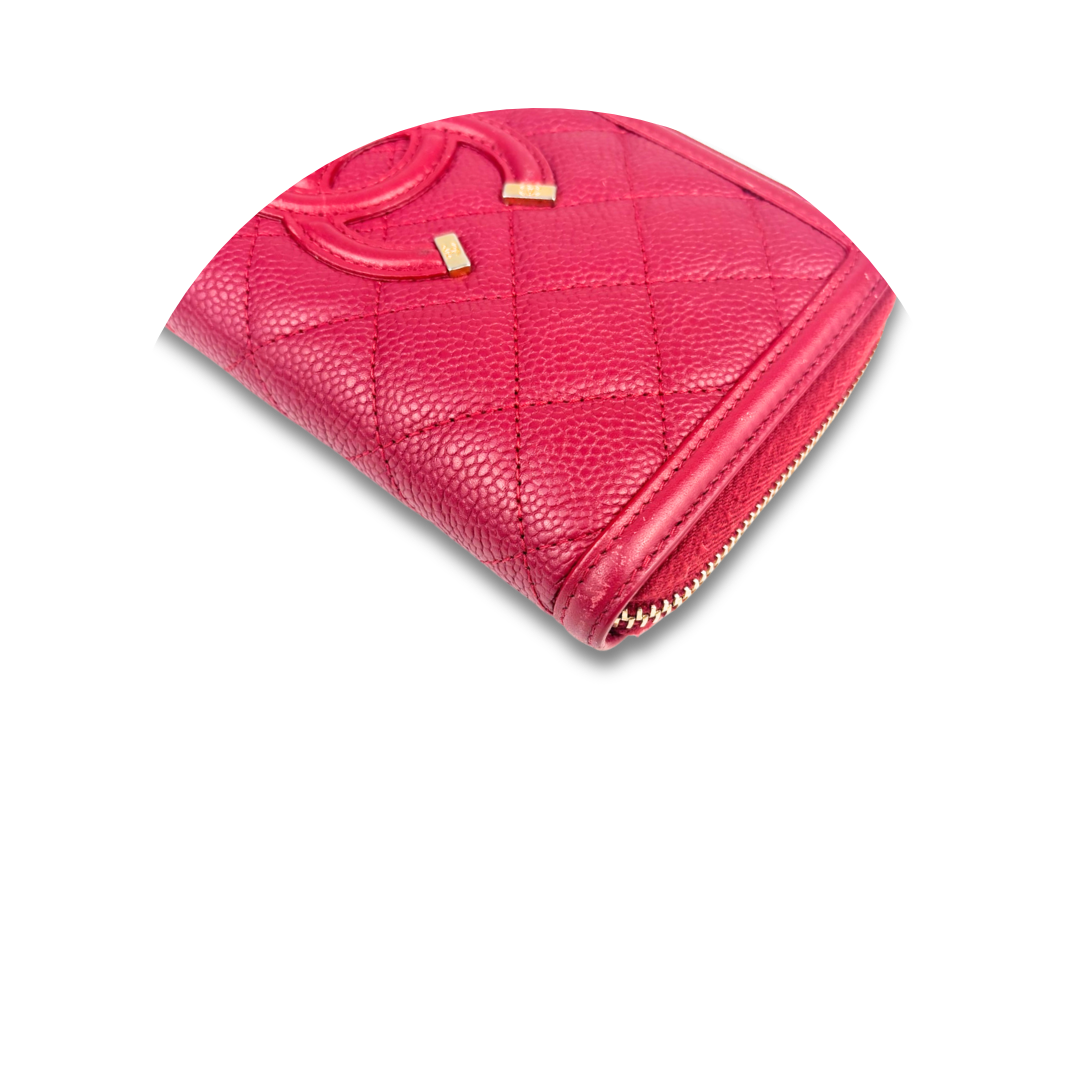Chanel Red Caviar Filigree Zipper Wallet