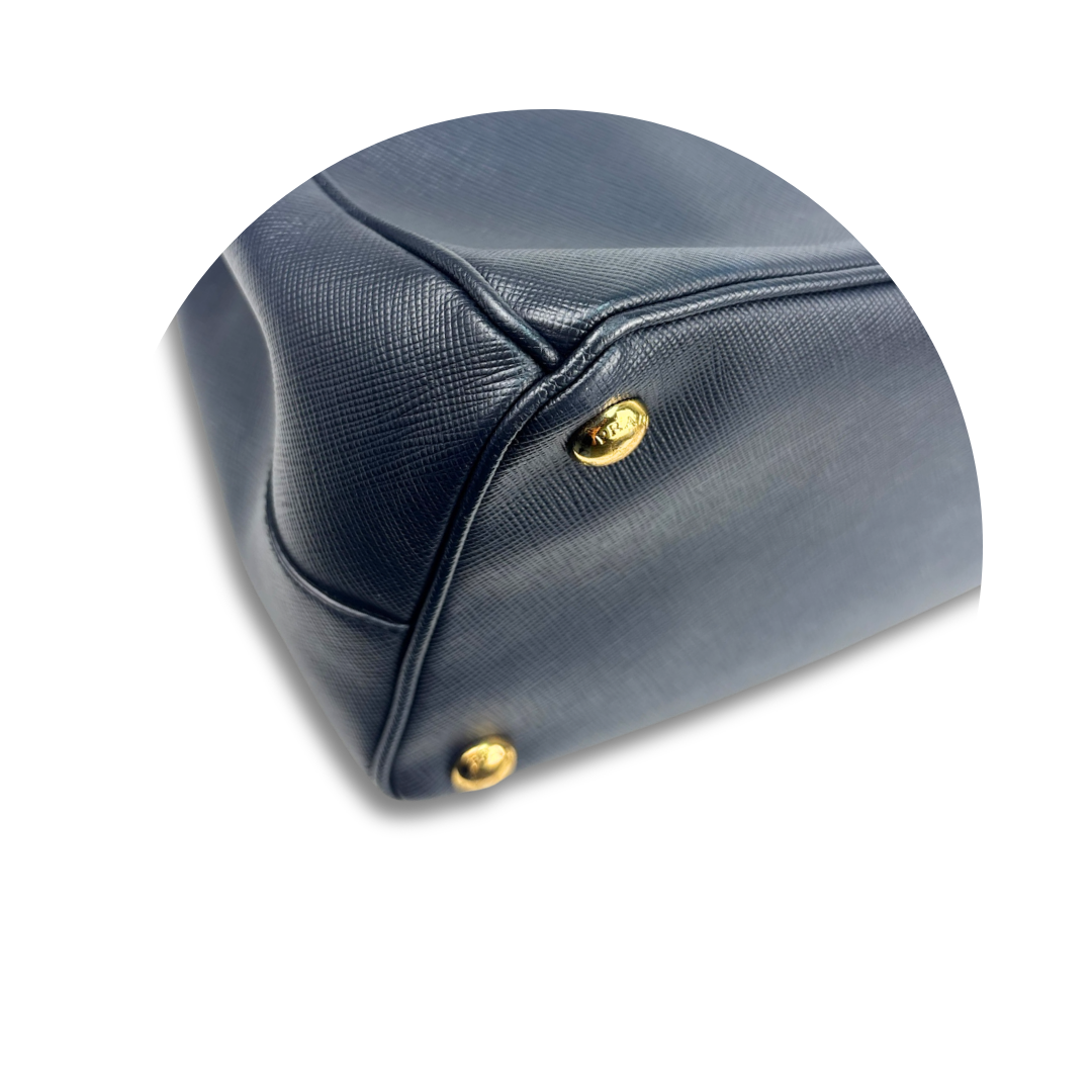Prada Small Navy Double Zip Galleria