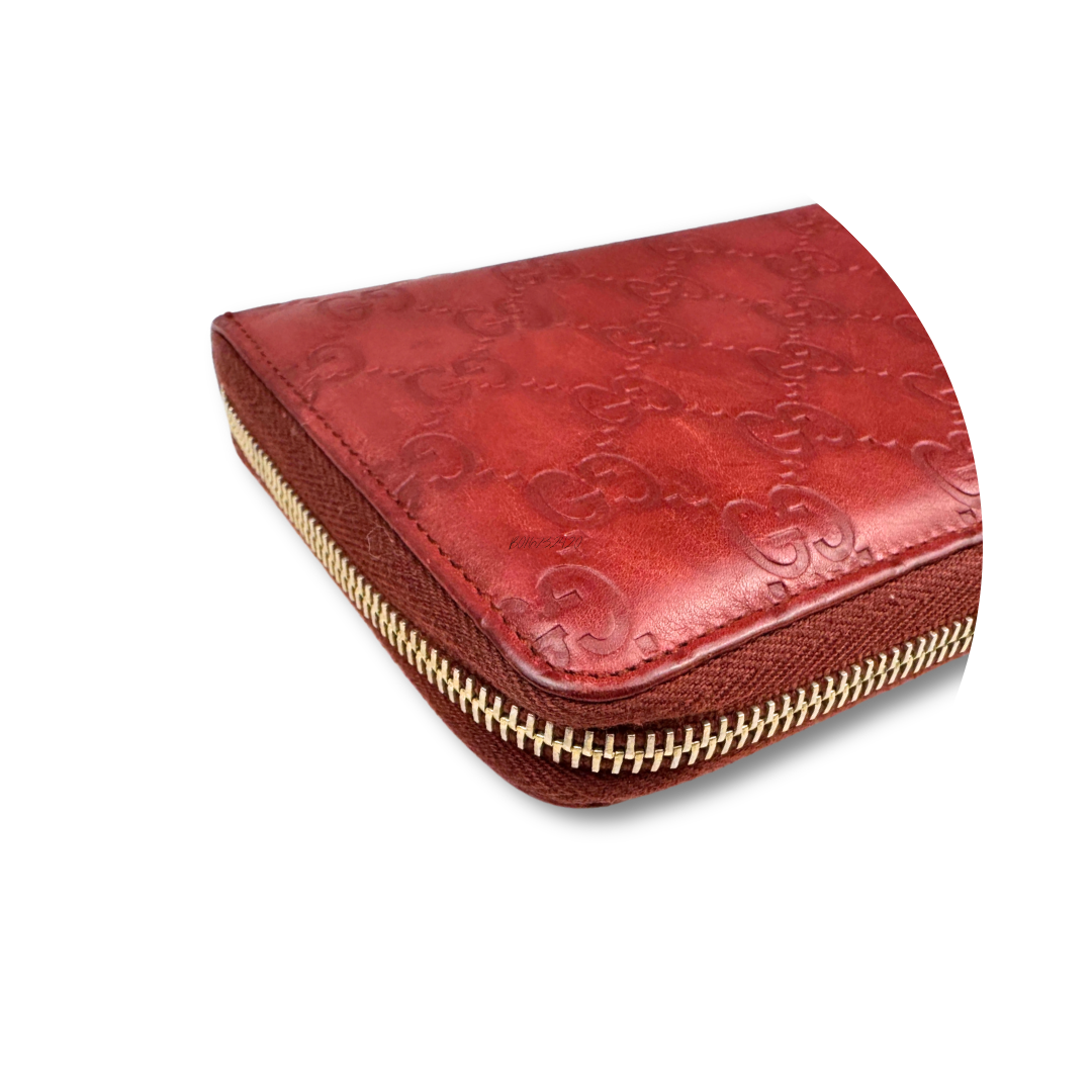 Gucci Red Guccissima Zip Around wallet