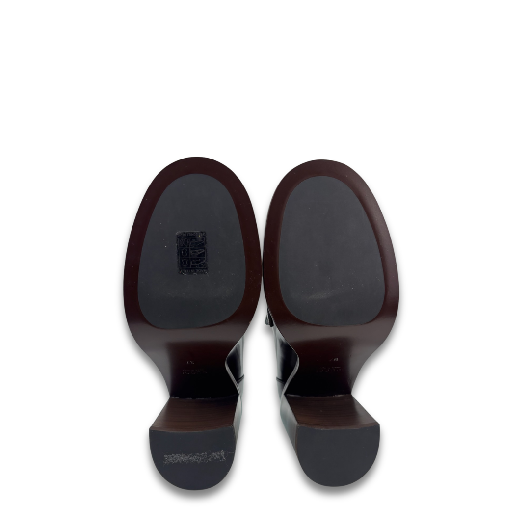 Gucci Brown and White Horsebit Platform Loafers - Size 37
