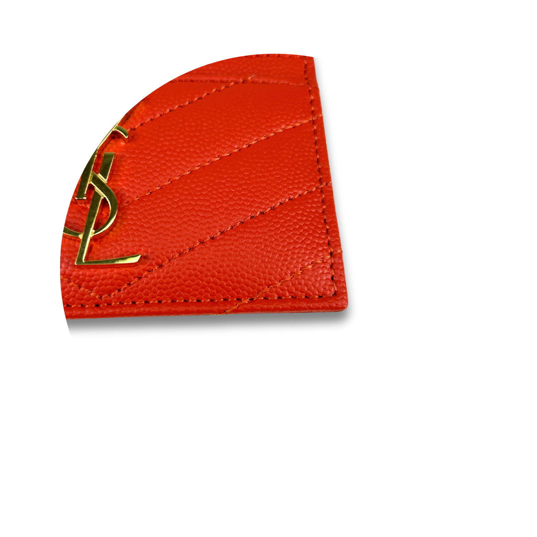 YSL Red Cassandre Grain de Poudre Leather Card Case