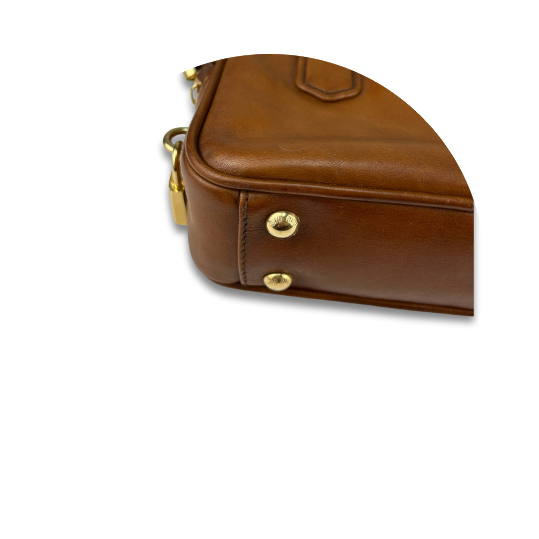 Miu Miu Cognac Leather Arcadie Bag