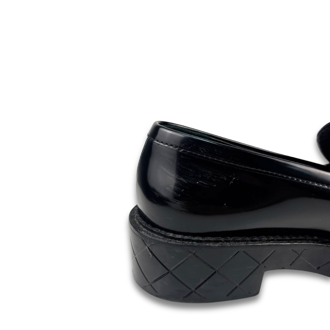 Chanel Black Patent Heart Loafers - Size 37.5