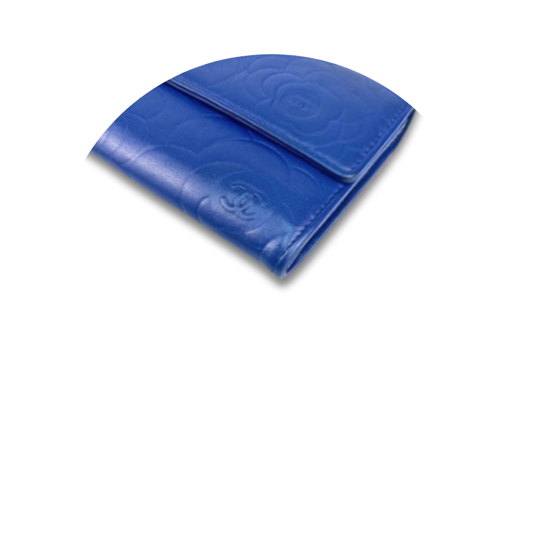 Chanel Blue Camellia Snap Wallet