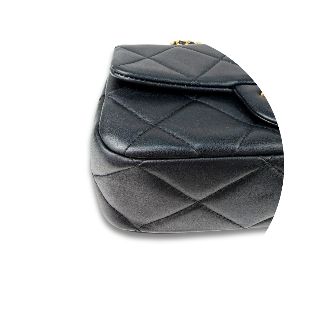 Chanel Black Lambskin Double Pearl Mini Flap