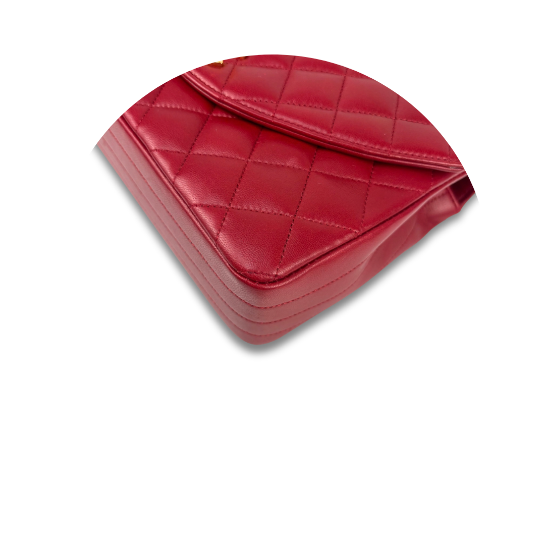 Chanel Red Lambskin Half Moon Single Flap