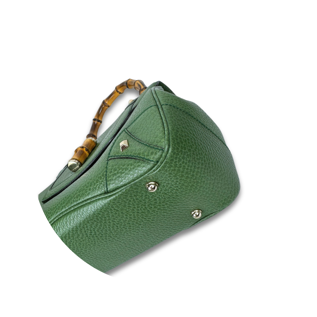 Gucci Green Nailhead Bamboo Top Handle Bag