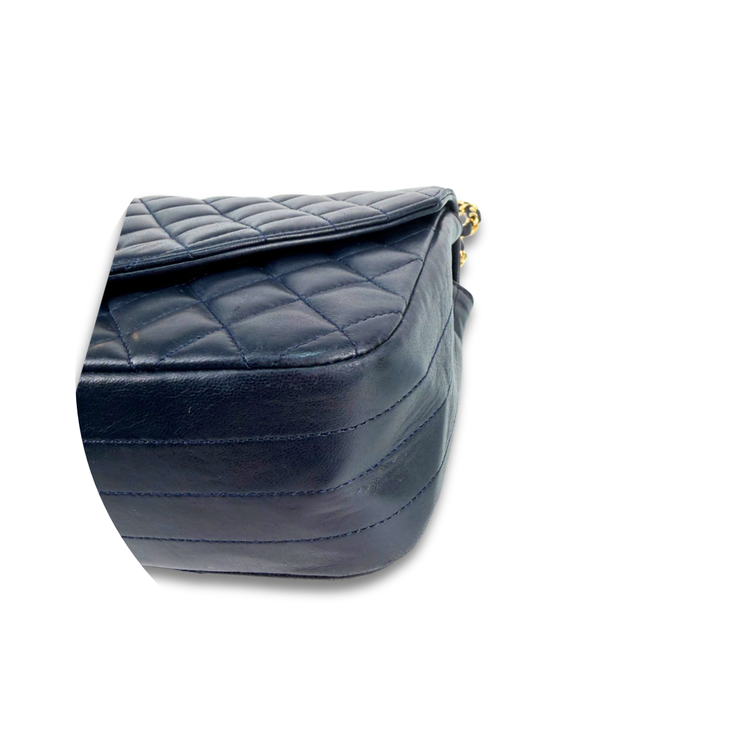 Chanel Navy Blue Lambskin Halfmoon Shoulder Bag