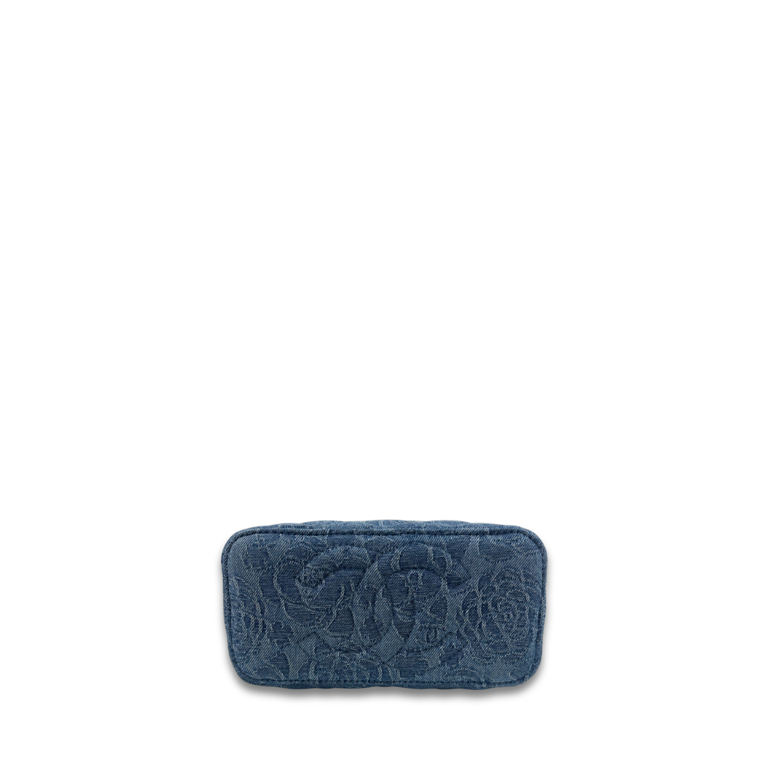 Chanel Camellia Denim Sweetheart Adjustable Chain Vanity Case