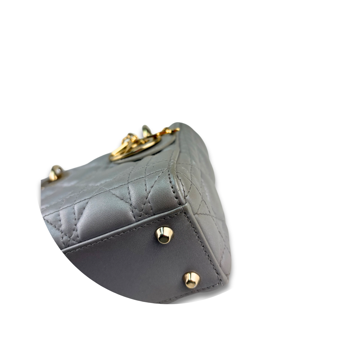 Dior Silver Lambskin Mini Lady Dior