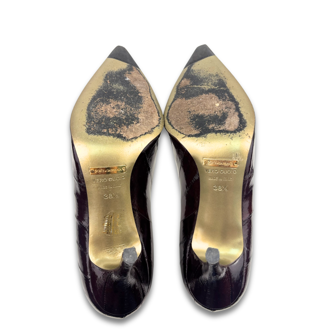 Dolce & Gabbana Brown Crocodile Embossed Heels - Size 38.5