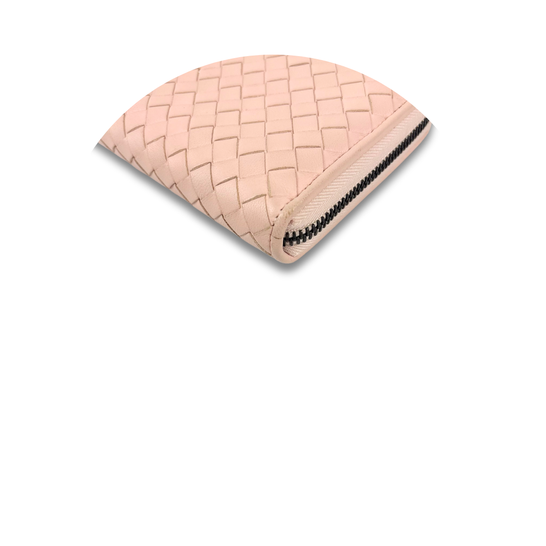 Bottega Veneta Pink Intrecciato Full Zip Wallet