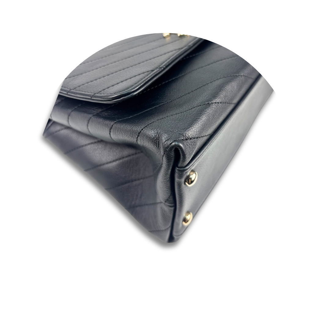 Chanel Chevron Black Coco Top Handle