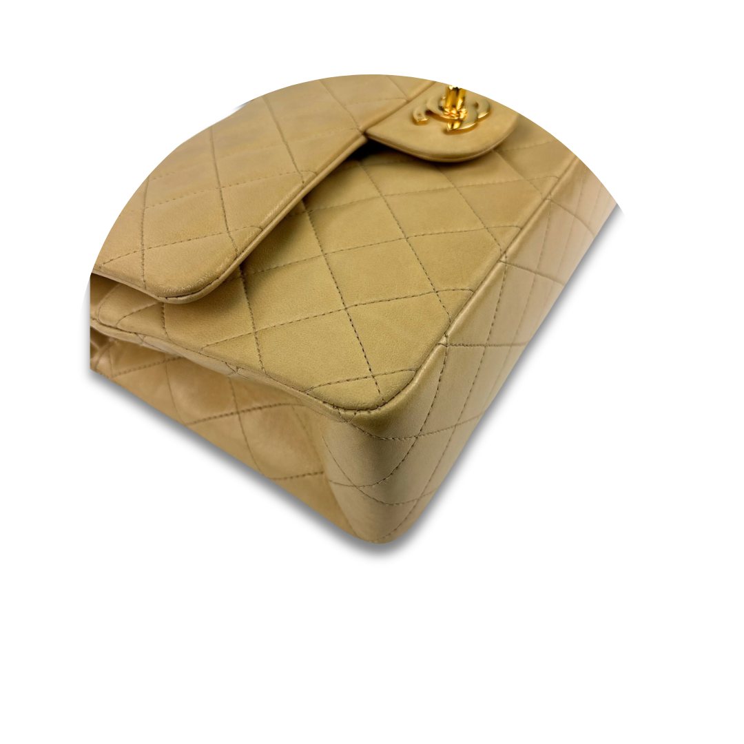 Chanel Beige Lambskin Classic Medium Double Flap