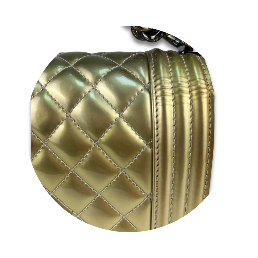 Chanel Metallic Patent Leather Medium Boy Bag