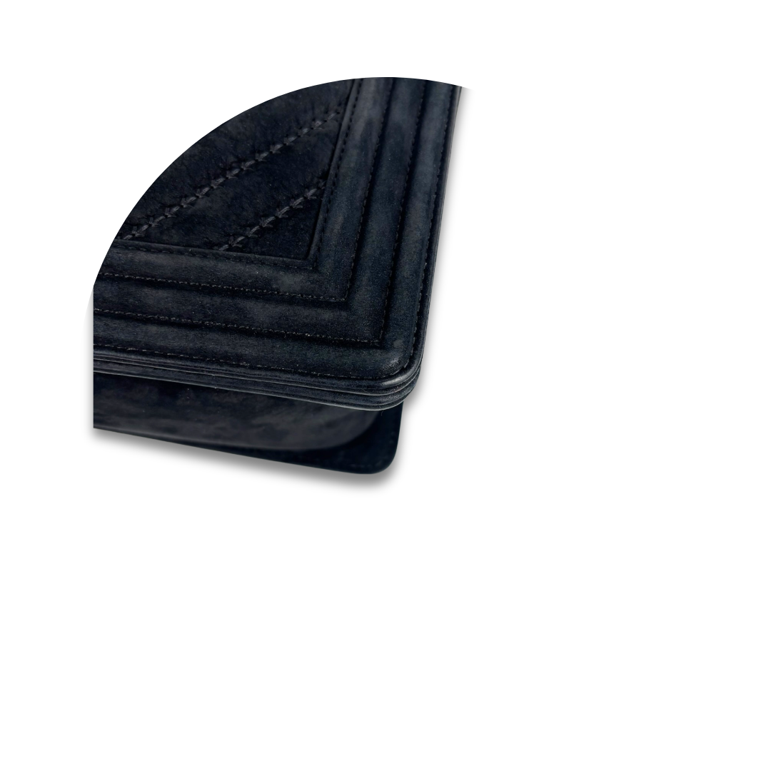 Chanel Black Suede Chevron Old Medium Boy Bag
