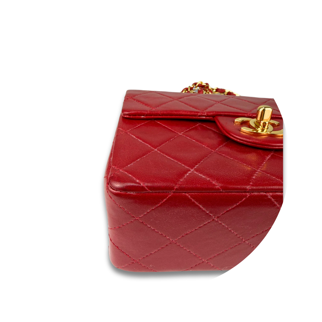 Chanel Classic Red Lambskin Square Mini