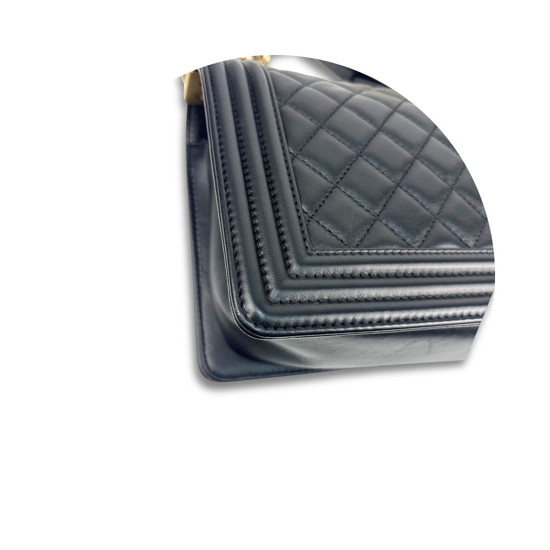 Chanel Black Calfskin Old Medium Boy Bag
