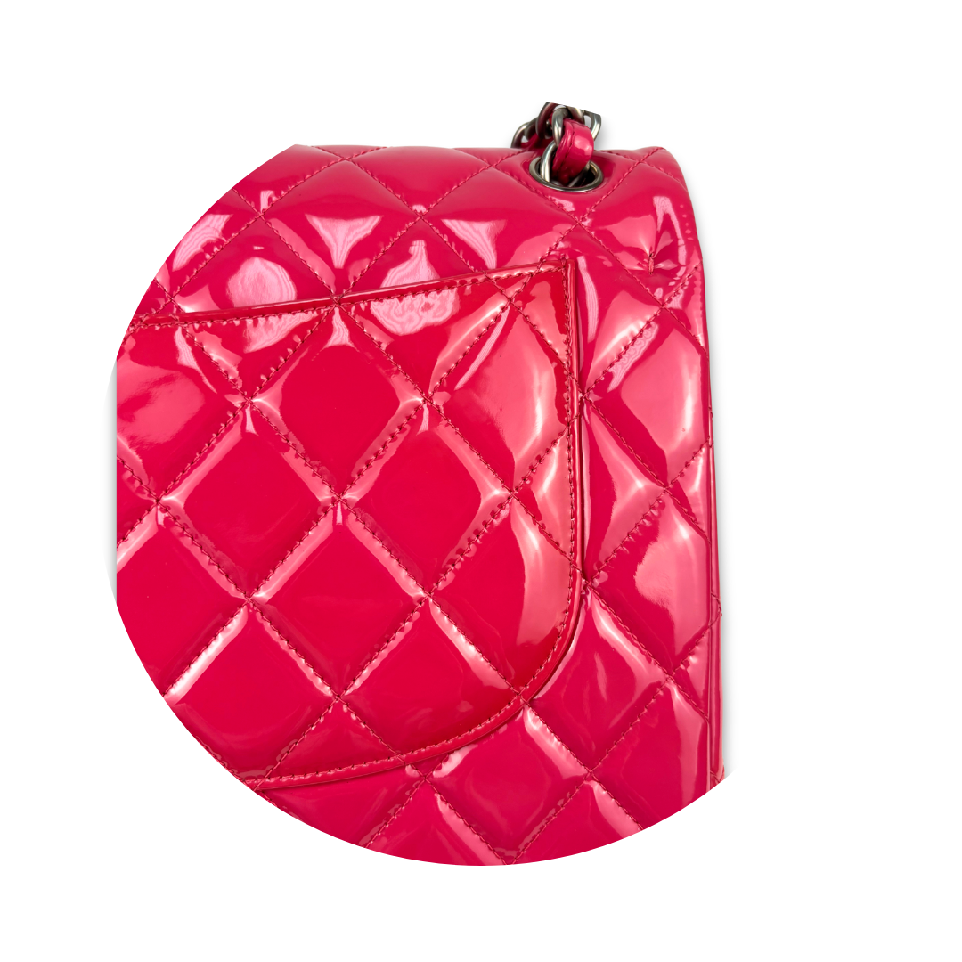 Chanel Dark Pink Patent Leather Jumbo Double Flap
