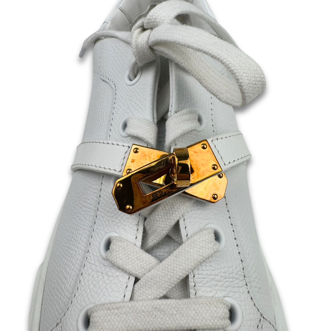 Hermès White Calfskin Day Sneakers- Size 41