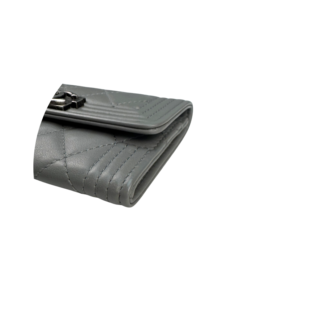 Chanel Grey Lambskin Boy Compact Wallet