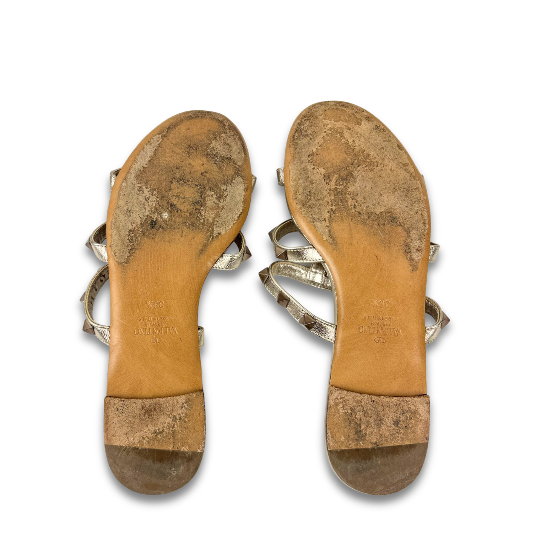 Valentino Metallic Rockstud Flat Sandals - Size 36.5