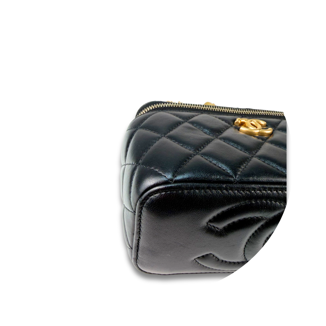 Chanel Black Sweetheart Adjustable Chain Vanity Case