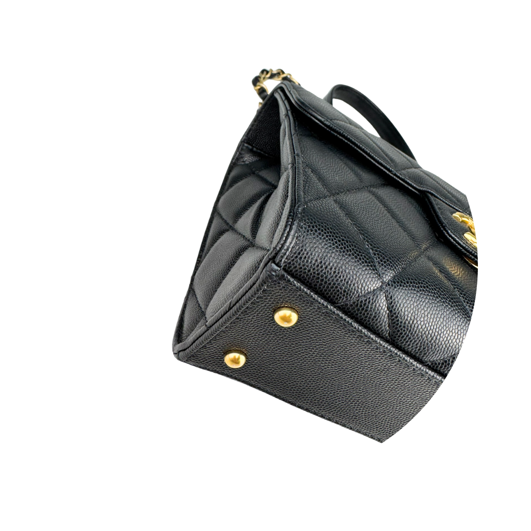 Chanel Black Caviar Top Handle Flap Bag