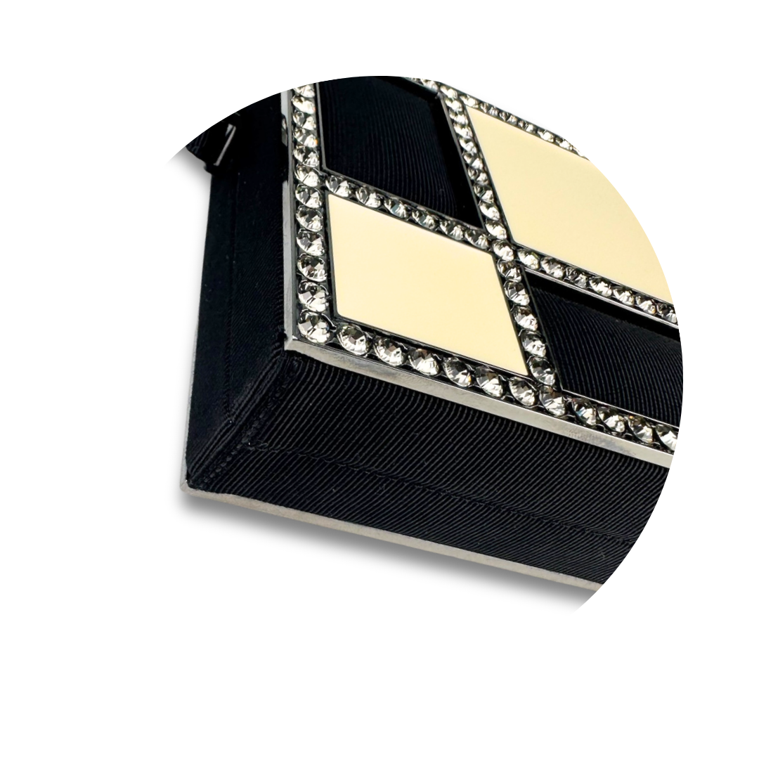 Chanel Piqué Rhinestone Minaudière Box Clutch