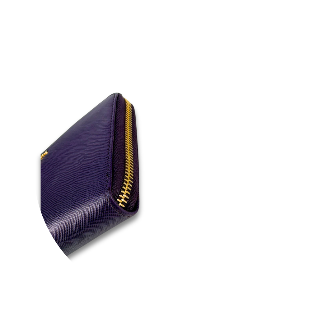 Prada Purple Saffiano Zip Around Wallet