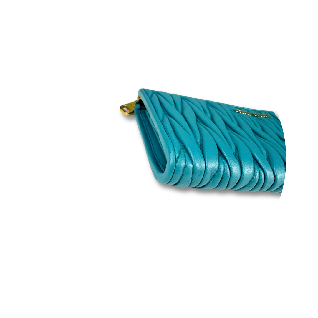 Miu Miu Turquoise Matelasse Continental Wallet