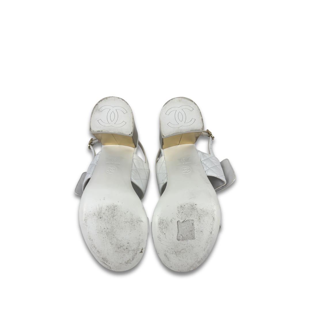 Chanel White Patent Heeled Sandals - Size 37