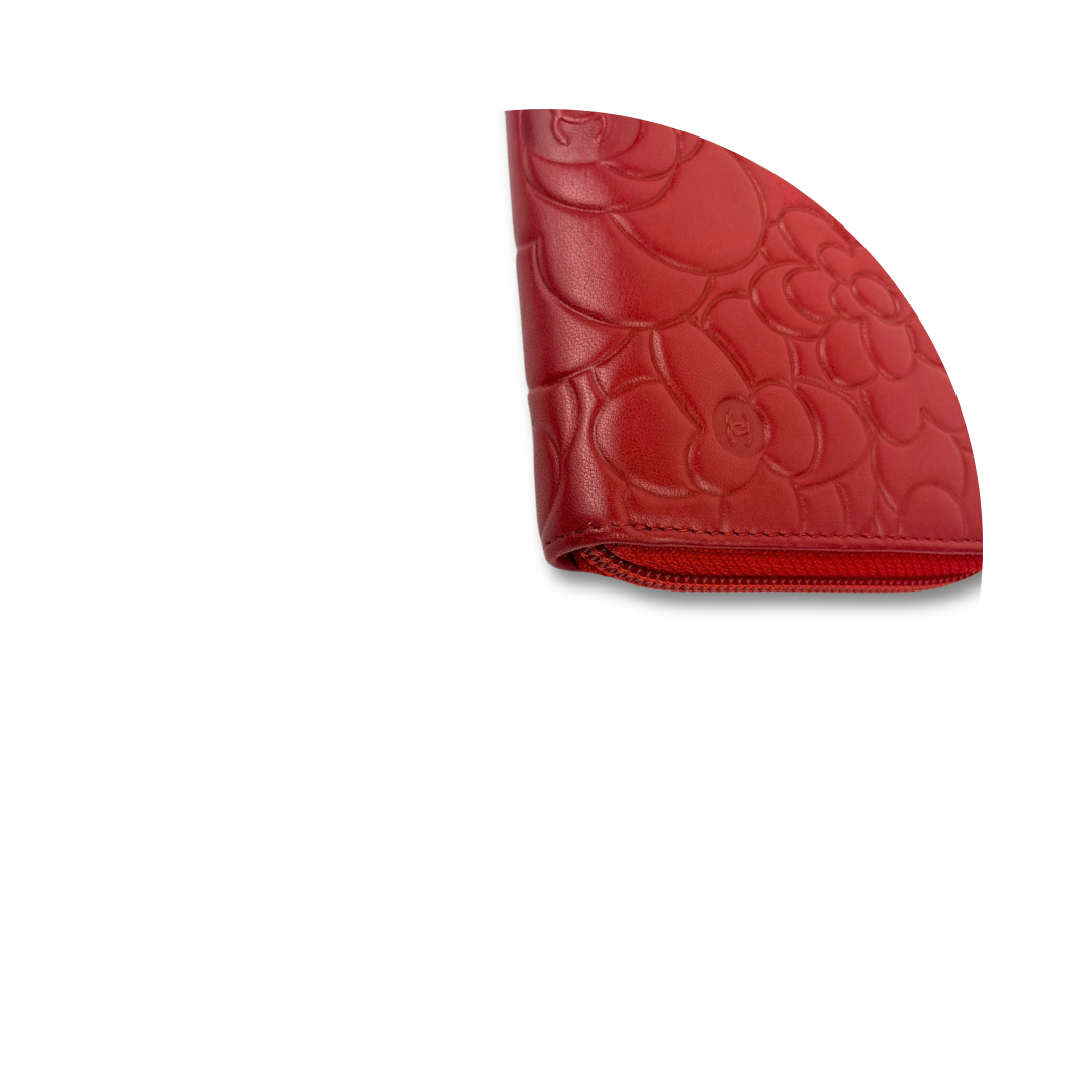 Chanel Red Camellia Zipper Wallet