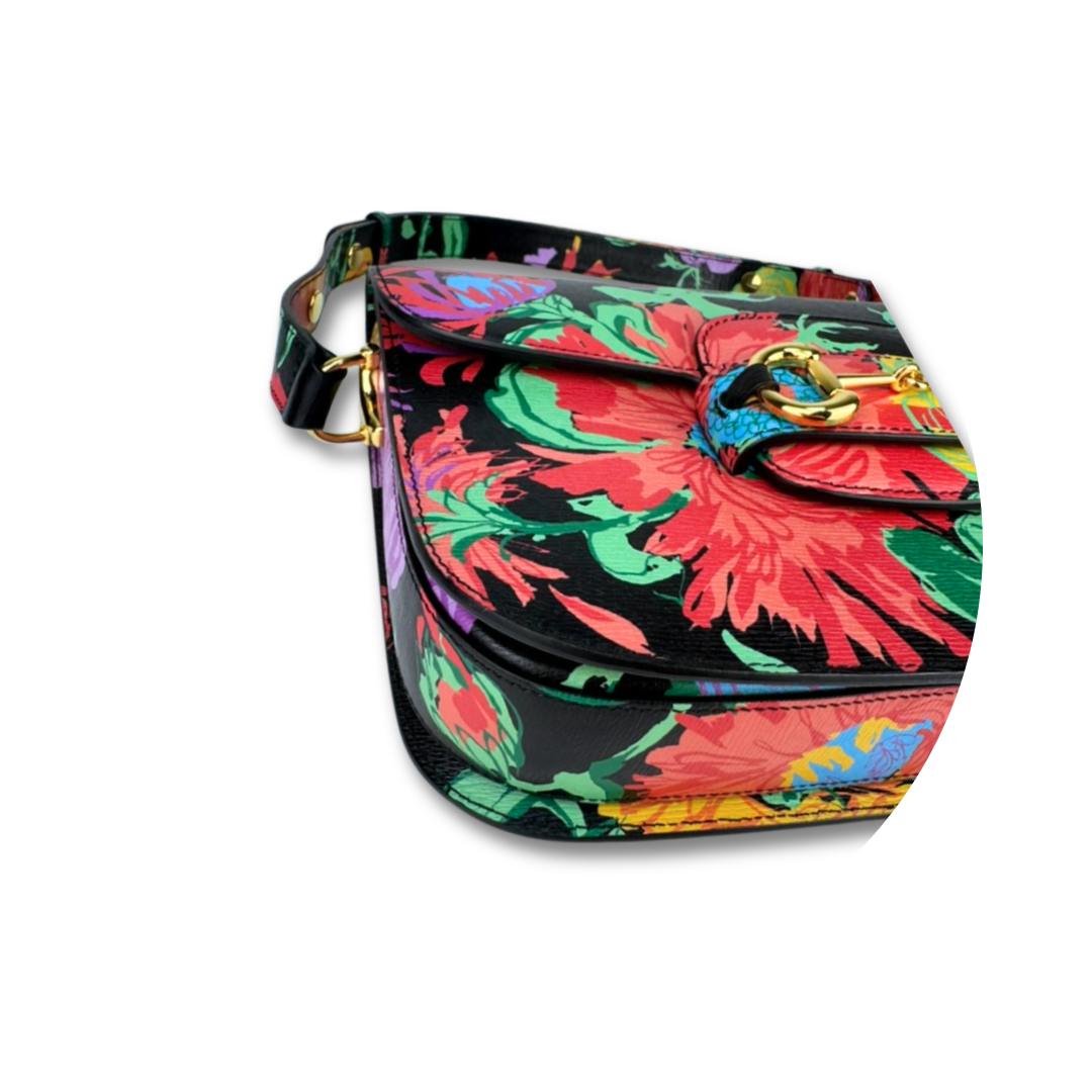 Gucci x Ken Scott Floral Horsebit 1955 Shoulder Bag