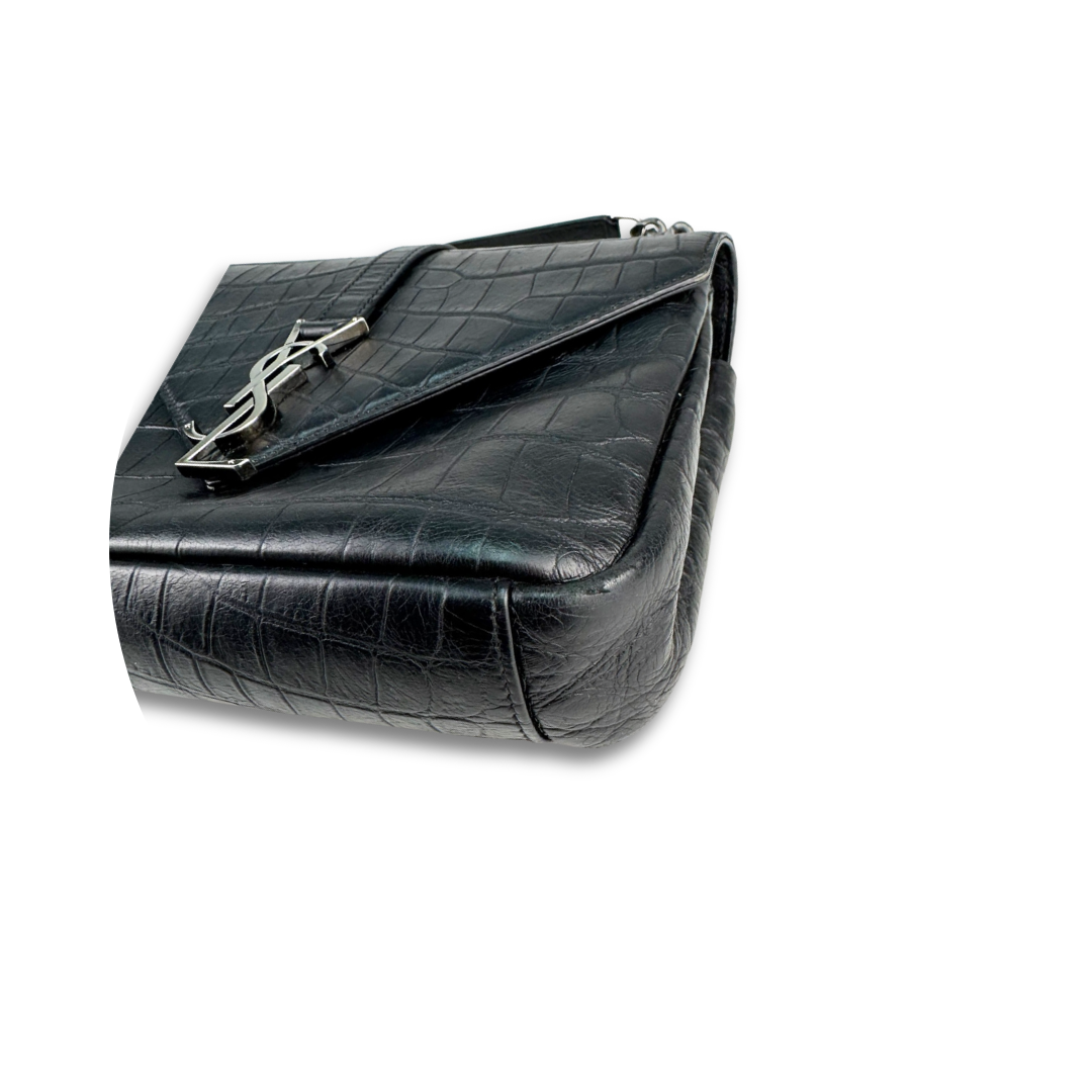 YSL Croc Embossed Medium Collège