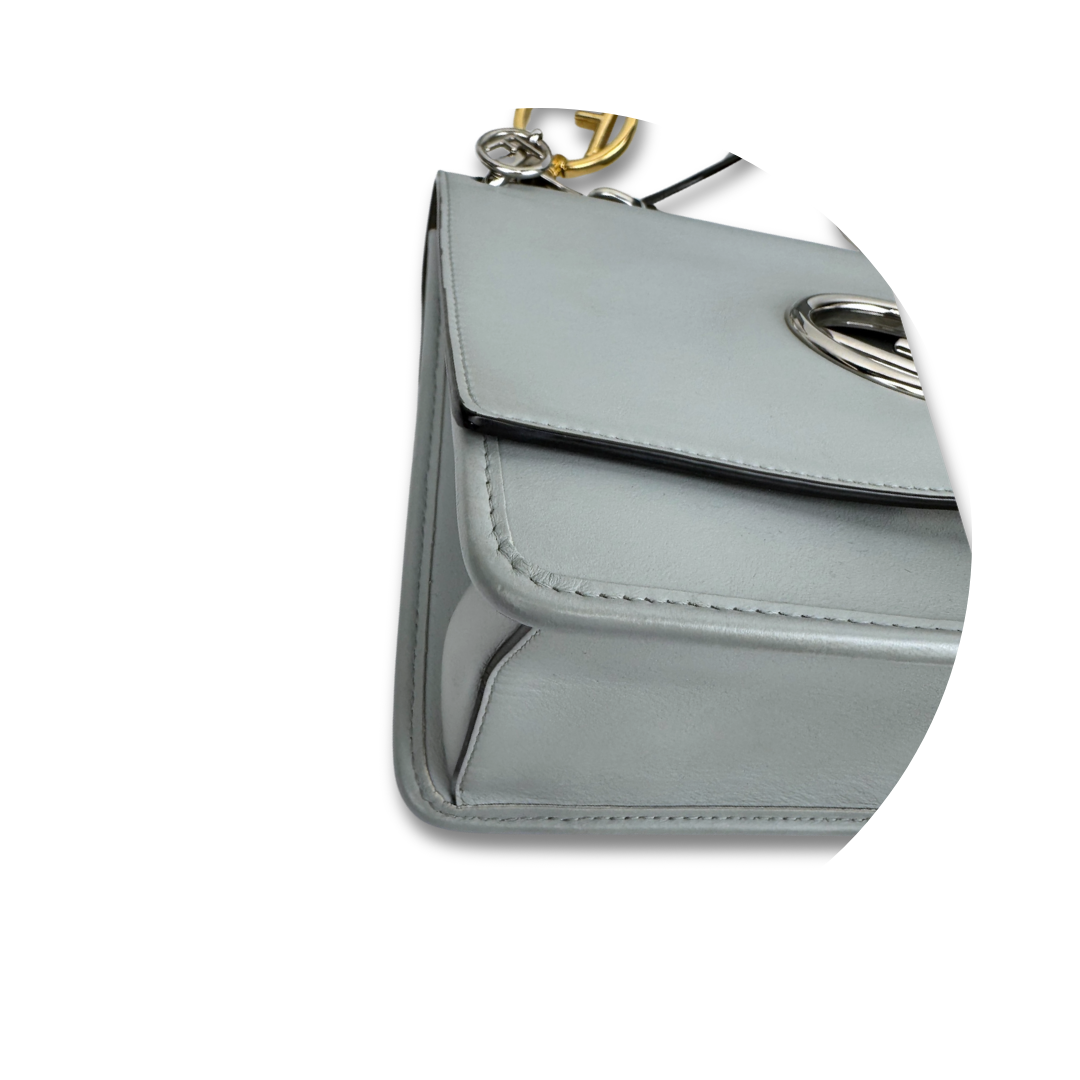 Fendi Gray Leather I F Kan Medium Shoulder Bag