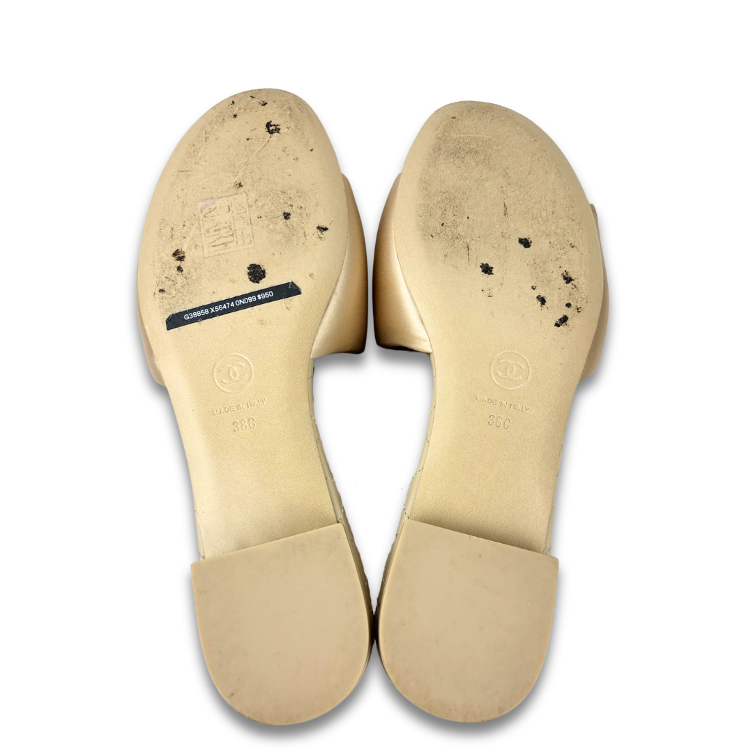 Chanel Beige Satin Mule Sandals - Size 38