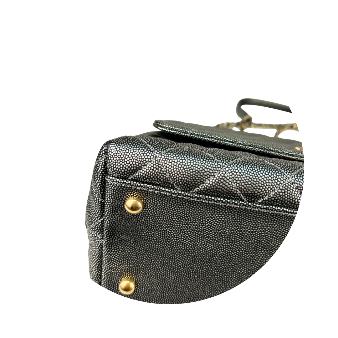 Chanel Silver Caviar Small Coco Top Handle Flap Bag