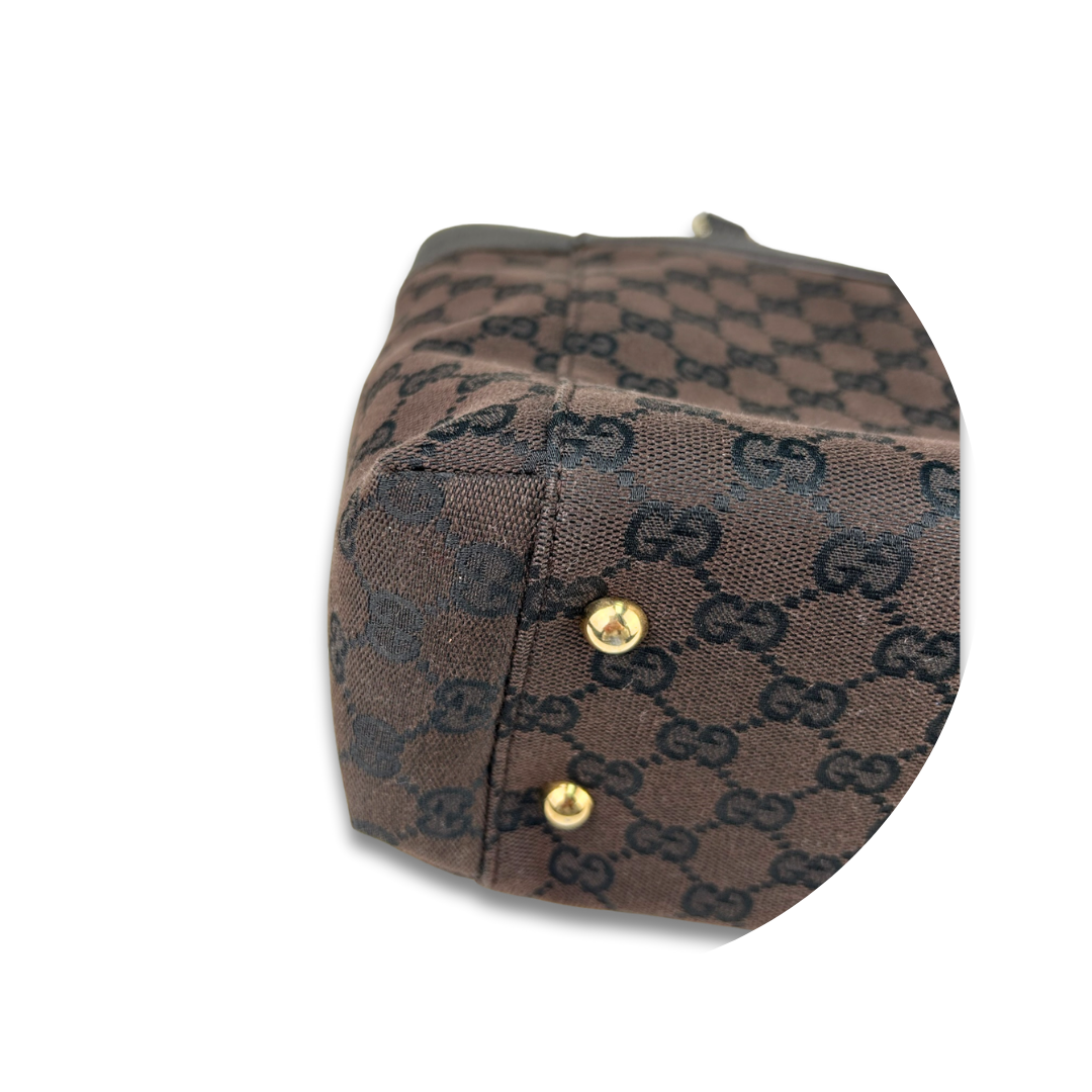 Gucci Dark Brown Canvas Crest Tote