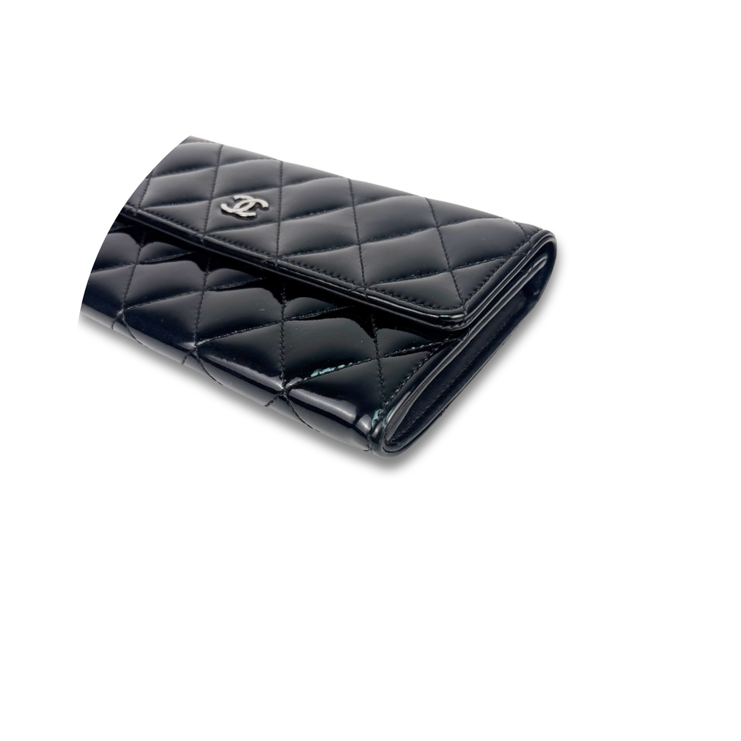 Chanel Black Patent Classic Flap Wallet