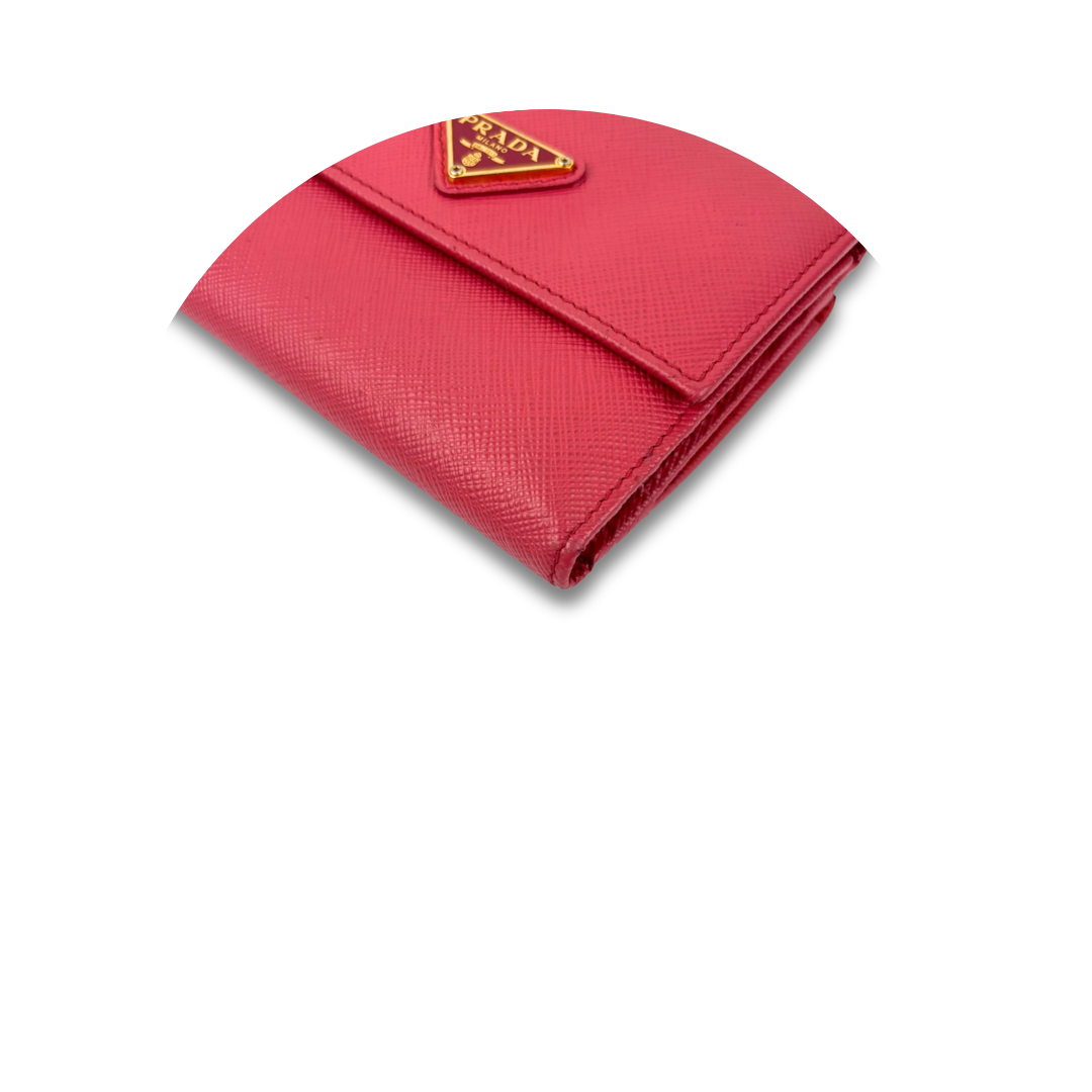 Prada Pink Saffiano Compact Kisslock Wallet