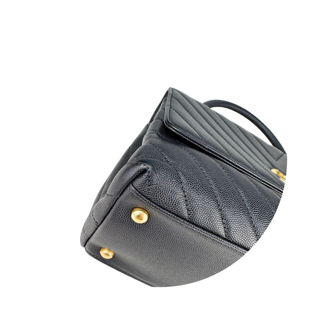 Chanel Grey Caviar Chevron Small Coco Top Handle