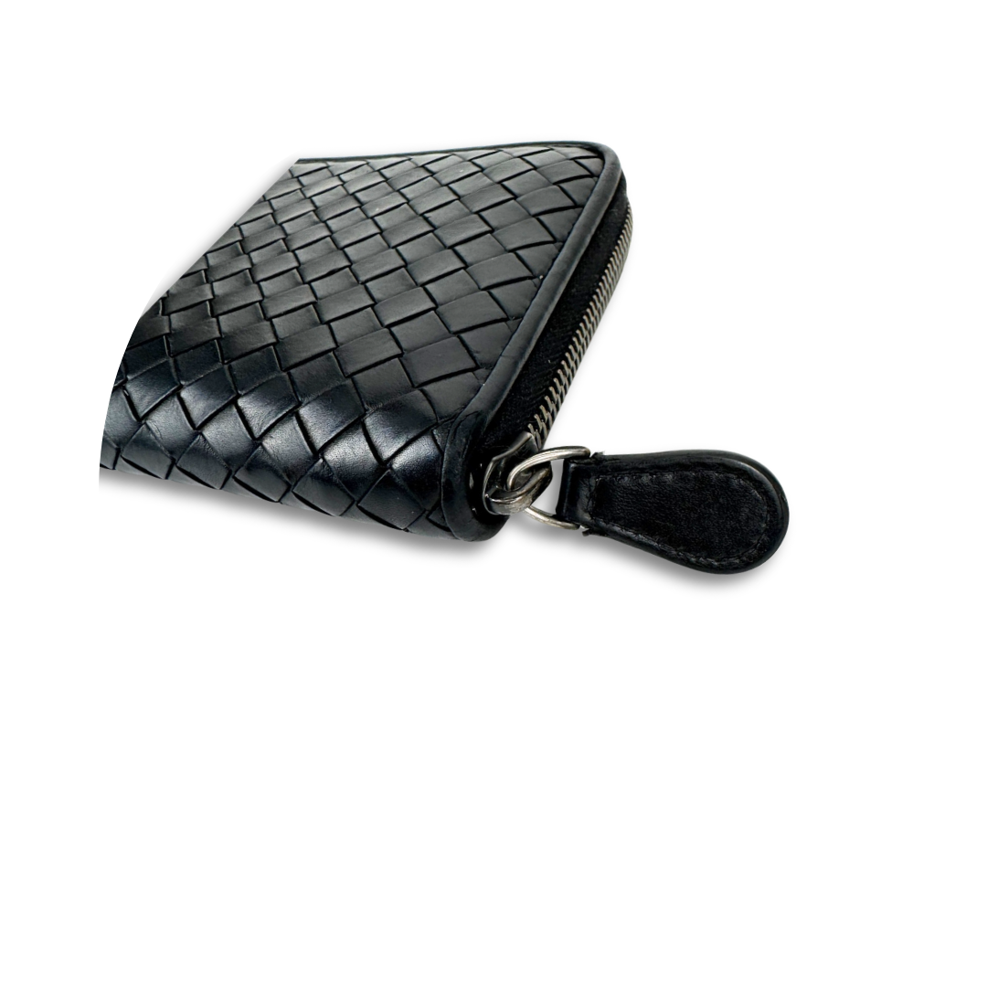 Bottega Veneta Black Intrecciato Zipper Wallet