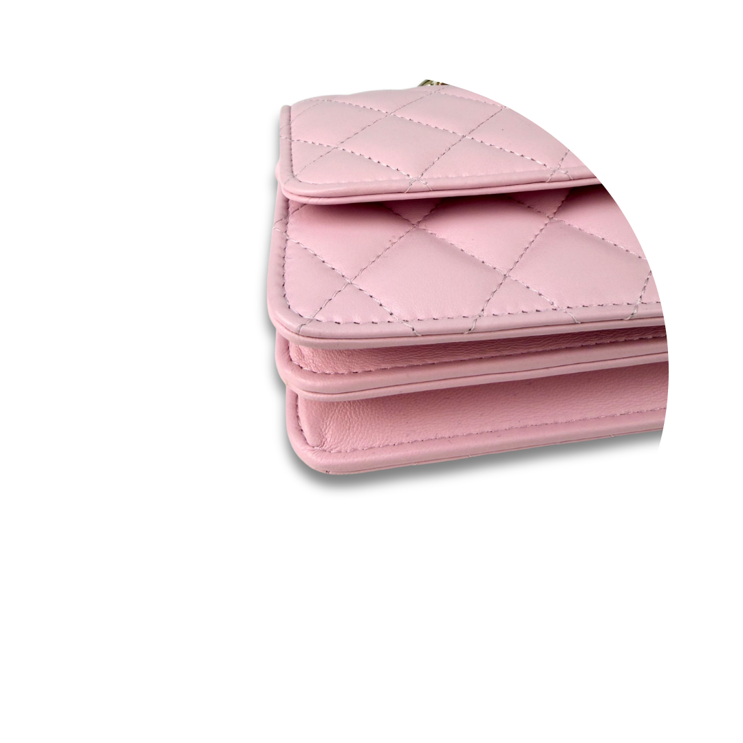 Chanel Pale Pink Pearl Top Handle Wallet on Chain