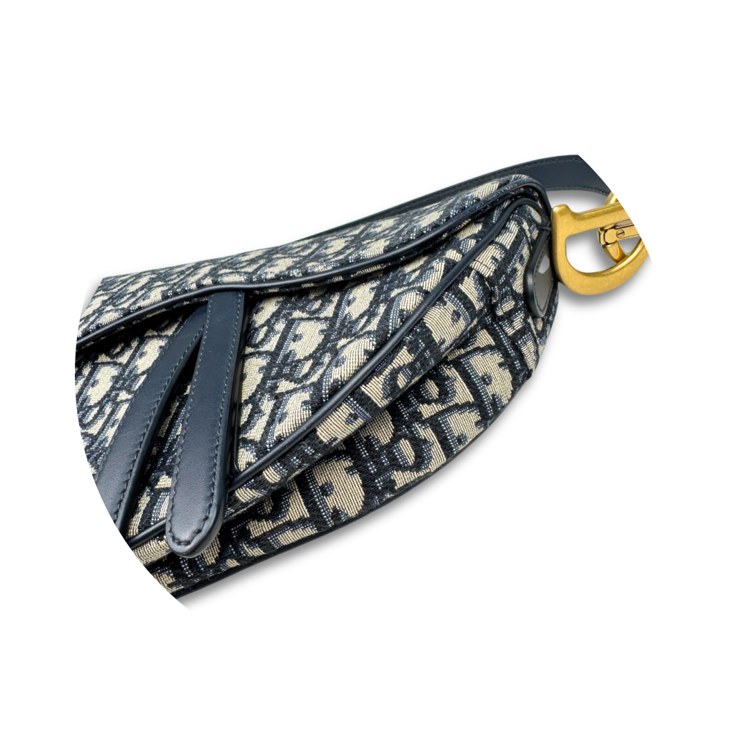 Dior Navy Oblique Saddle Bag