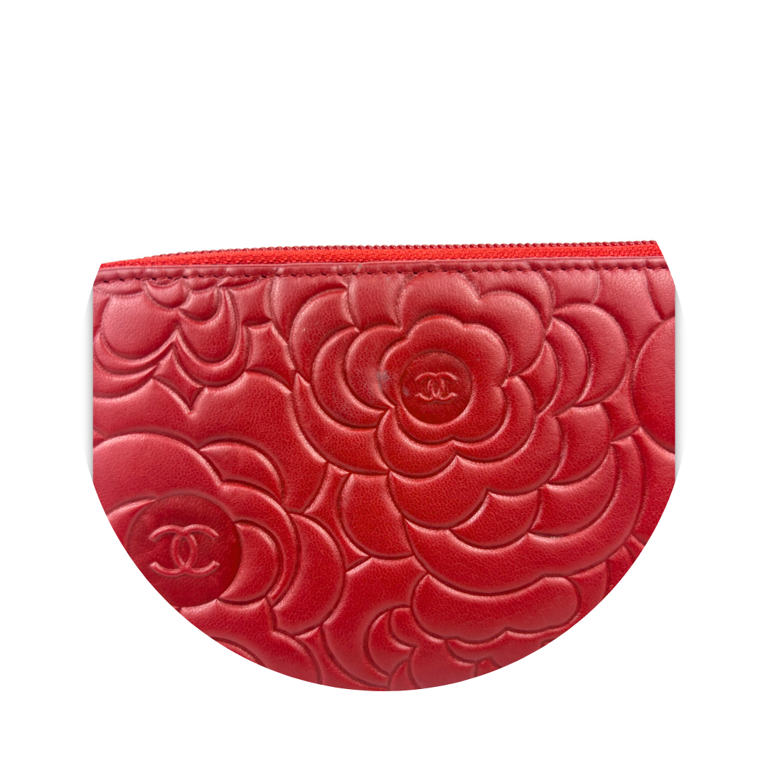Chanel Red Camellia Zipper Wallet