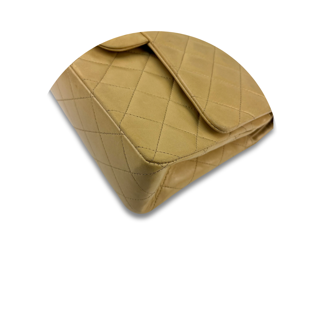 Chanel Beige Lambskin Classic Medium Double Flap