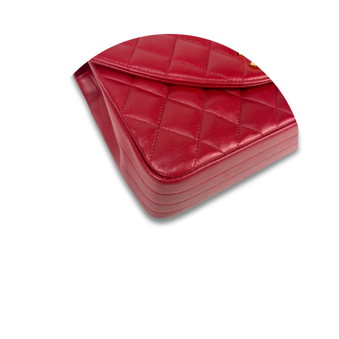 Chanel Red Lambskin Half Moon Single Flap