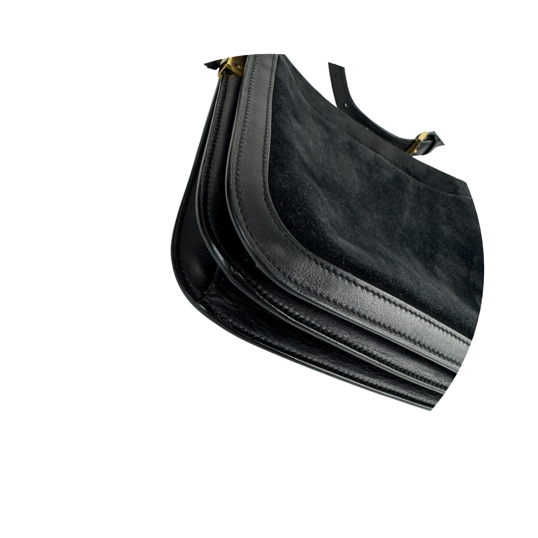 YSL Black Suede Solferino Medium Soft Satchel